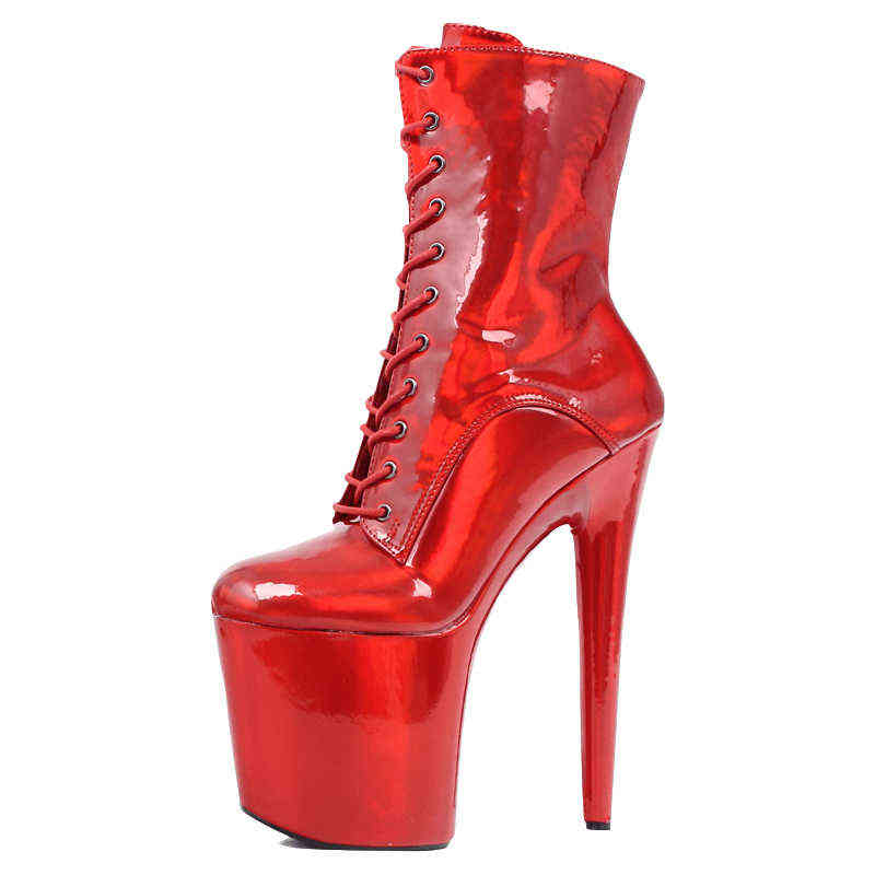 Sexy Stripper Dancer 8" High Heel Platform Magic color Lace Up Ankle Boots 211105