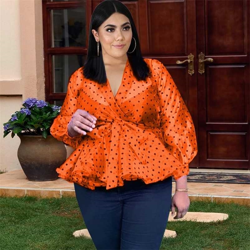 Plus Size Women Blouse Long Sleeve Organza Flocking See Through V Neck Shirt Tops Transparent Polka Dot Shirts Summer Autumn 211106, Orange
Plus Size Women Blouse Long Sleeve Organza Flocking See Through V Neck Shirt Tops Transparent Polka Dot Shirts Summer Autumn 211106, Orange