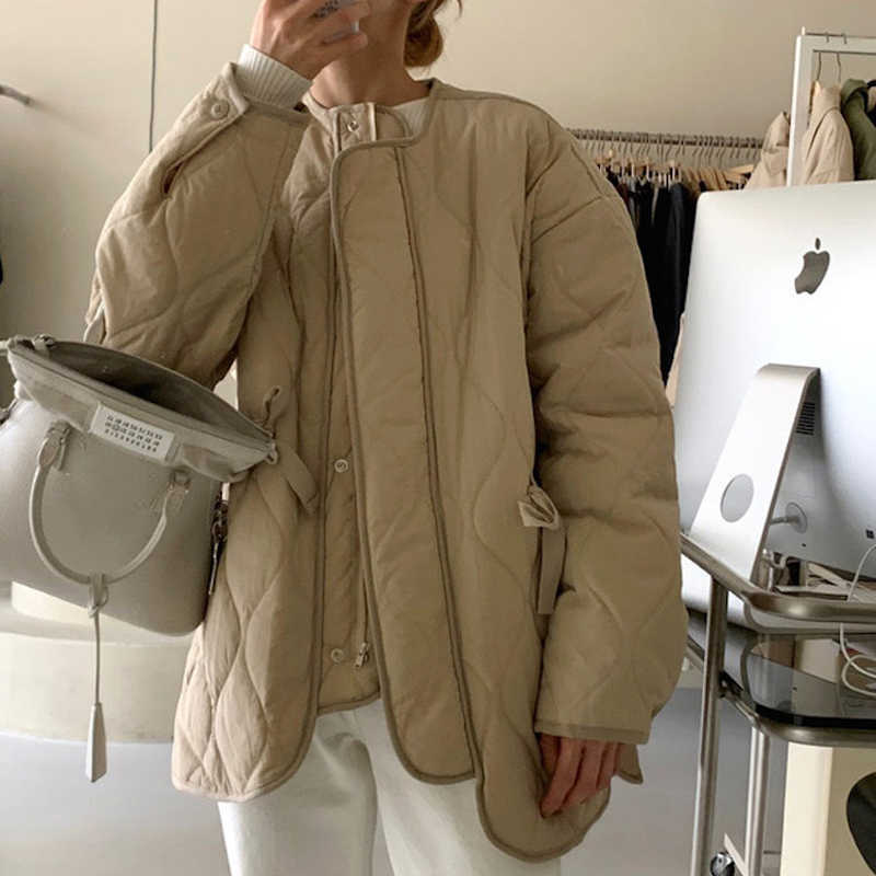 Alien Kitty Winter Solid Women Coat Office Lady O-Neck Thick Warm Loose Casual Jacket Female Outwear Elegant Tops 210819