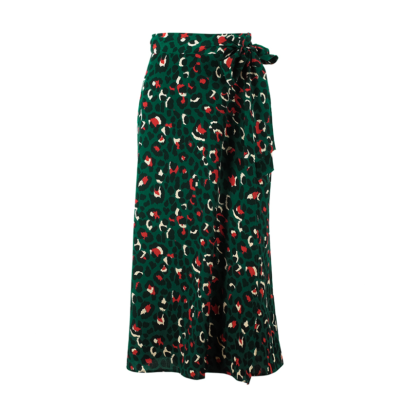 OOTN Vintage Leopard Print Long Skirts Women High Waist Midi Skirt Bow Tie Summer Sexy Split Wrap Skirt Ladies Green Beach 210309