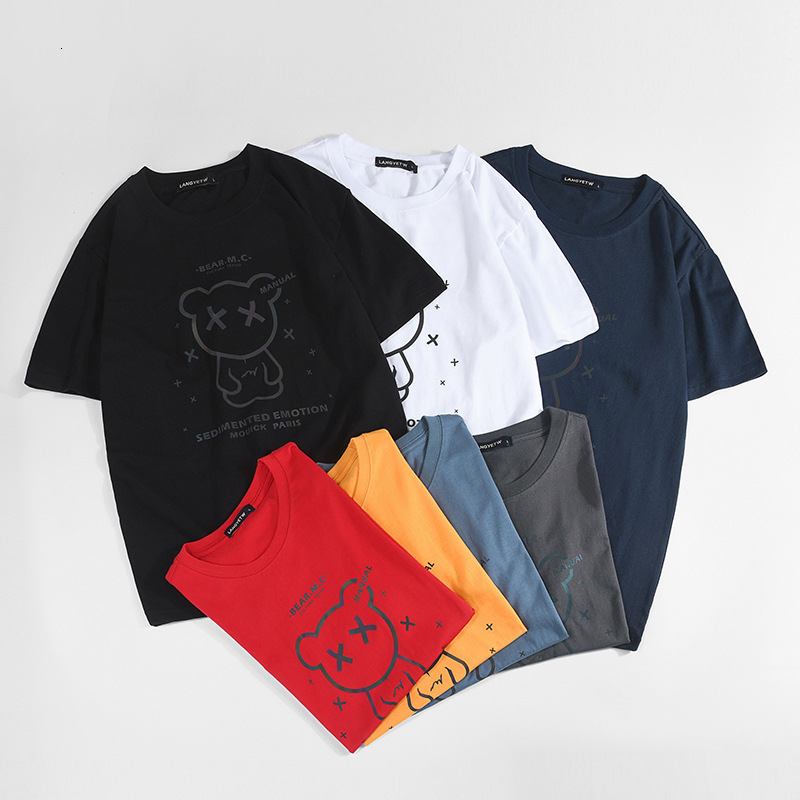 t shirt men's short sleeve fashion brand ins casual loose half cotton trend cartoon bear print lovers, White;black
t shirt men's short sleeve fashion brand ins casual loose half cotton trend cartoon bear print lovers, White;black