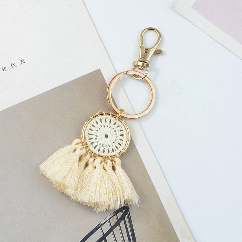 Boho Pompom Tassel Bag Charm Key Chain Fashion Jewelry Solid Color Simple All-match Cellphone Straps Handbag Pendant Key Chain