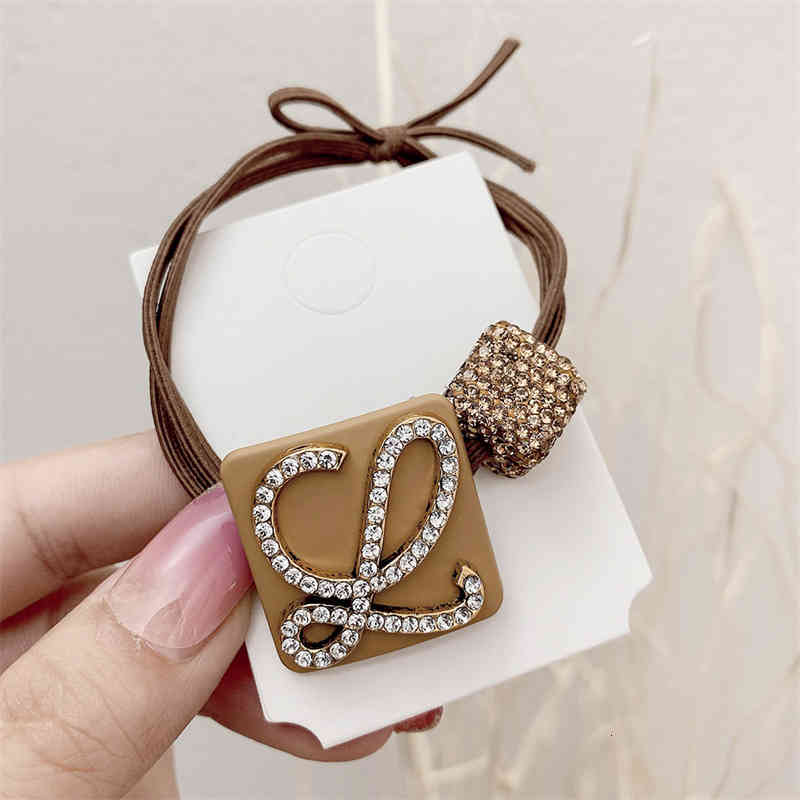 Hair Jewelry Accessories Korean Simple Letter Rhinestone Rope Net Red Headdress High Elastic Rubber Band 2021 Fashion