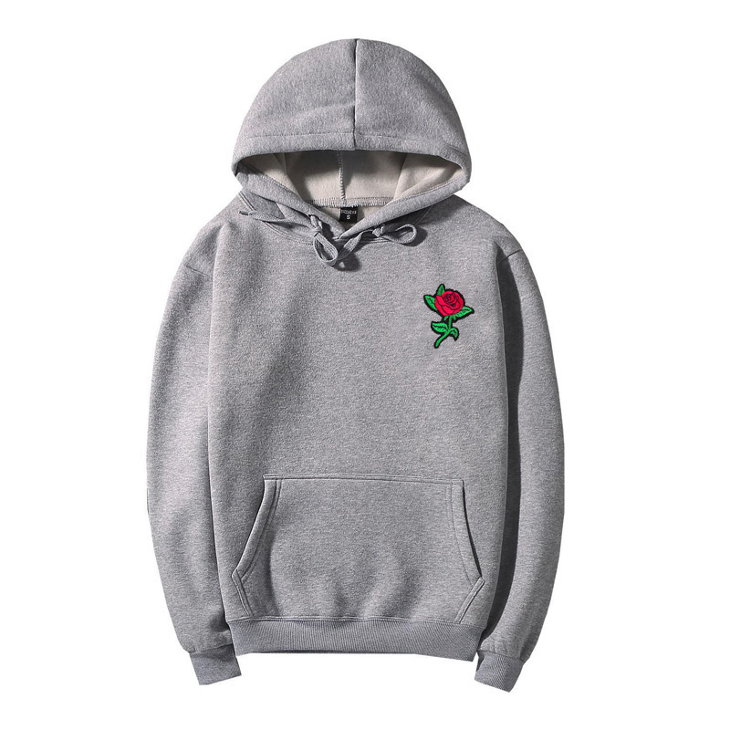 Autumn Winter Rose Hoodies Men's Sweatshirts Rose Embroidery Cotton Men Women Oversize Hoody US Size XSXL 201020