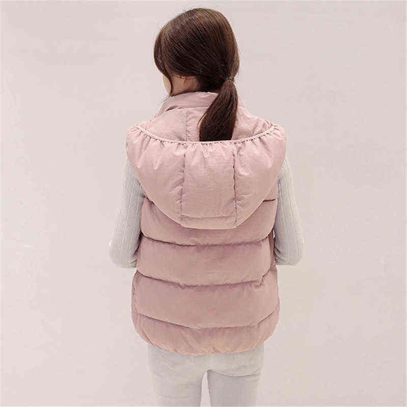 Autumn Winter Down Cotton Vest Women Short Slim Small Girls Students Hooded Sleeveless Coat Korean Chic Pink Outwear H702 211130wtt