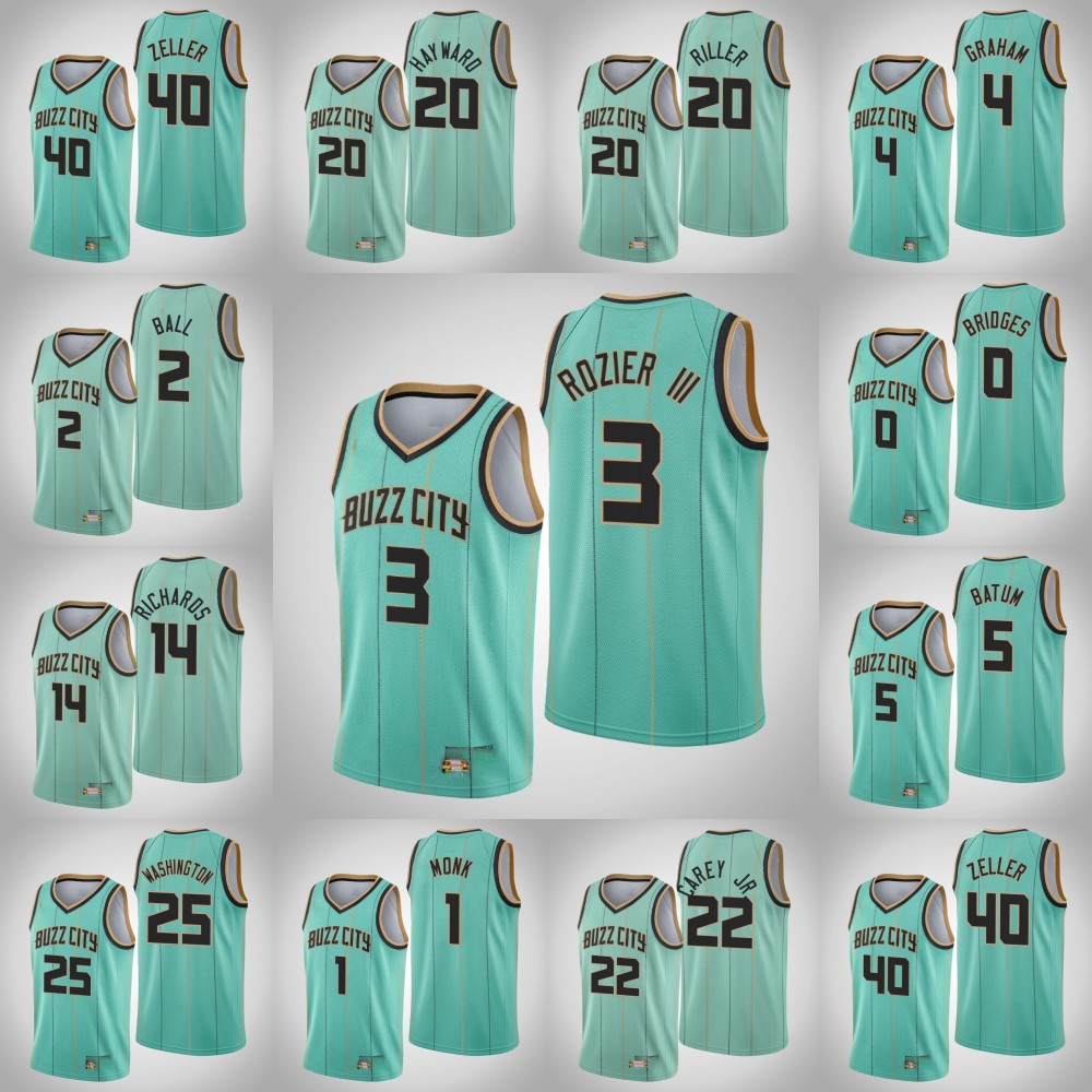 CharlotteHornetsMen Vernon Carey Jr. Cody Zeller Devonte' Graham Nicolas Batum Malik Monk Mint Green Buzz 2020-21 Jersey