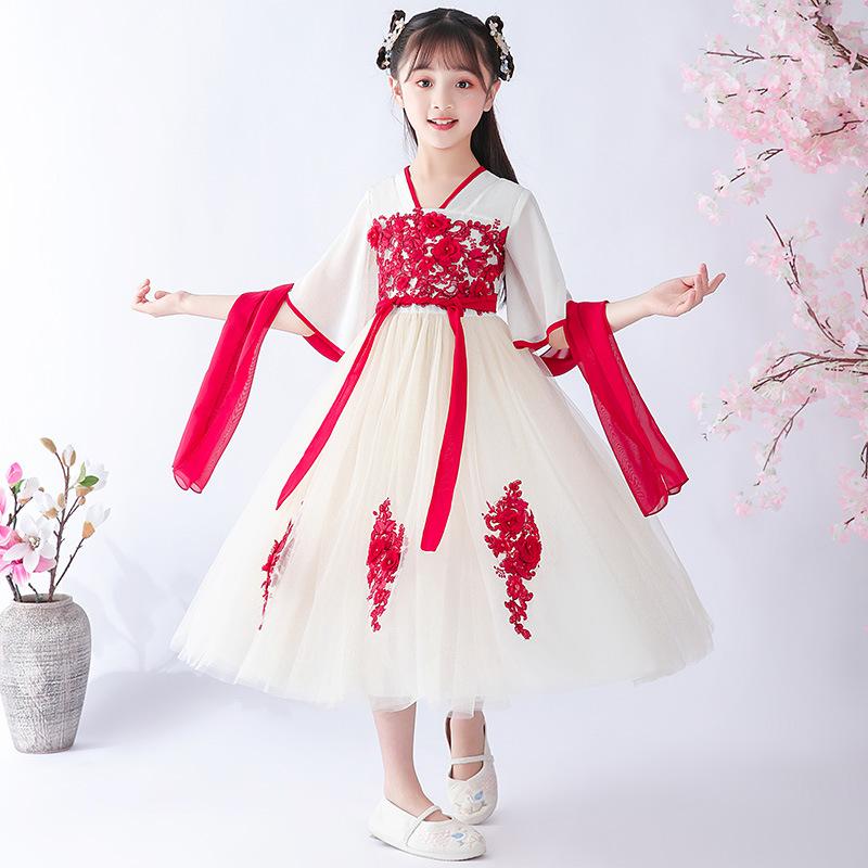 Ancient Hanfu Dress 2021 Girl Summer Foreign Dress Girl kids Clothes Girls Dresses For Kids Clothes Girls For, White red