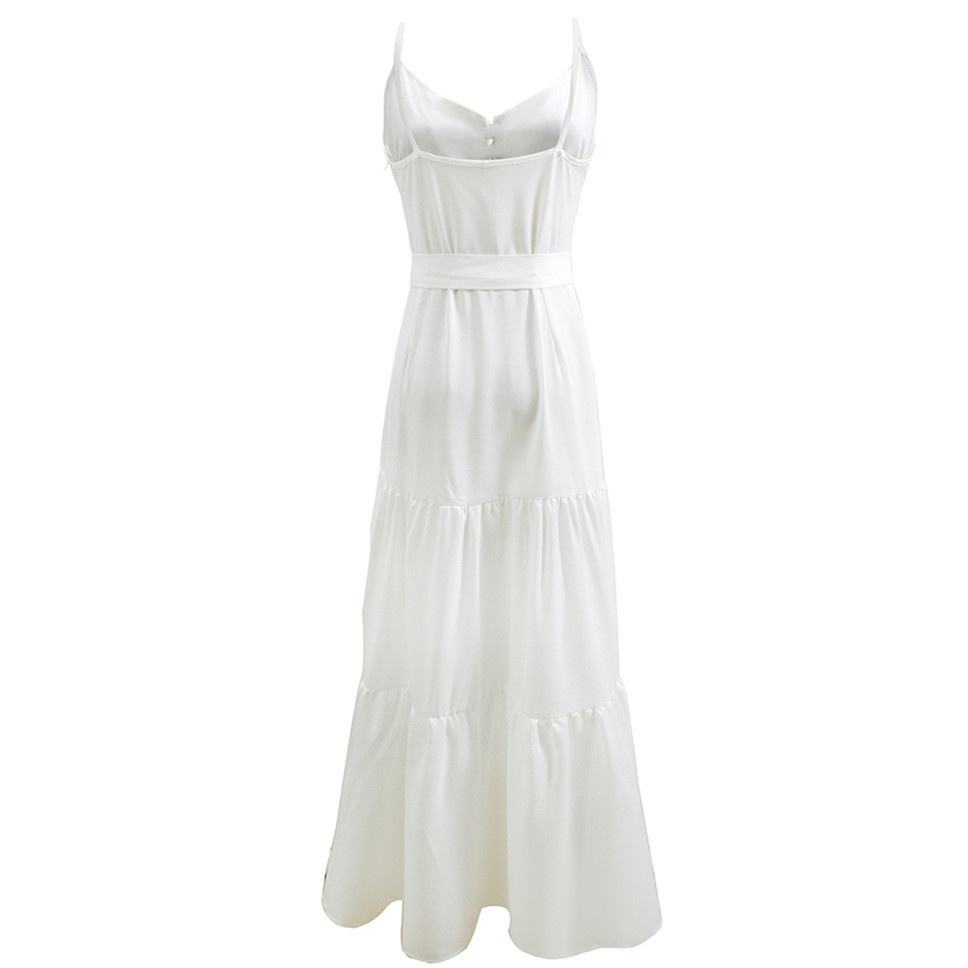 Women Dress V-neck Bandage Sleeveless Spaghetti Strap Dresses White Yellow Red Blue Long Summer Dressse Fashion 210524