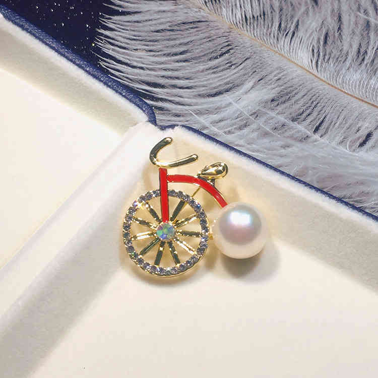 Diy Accessories Thick Gold-plated Diamond Inlaid Childhood Bicycle Brooch Pearl Semi-finished Empty Support Female