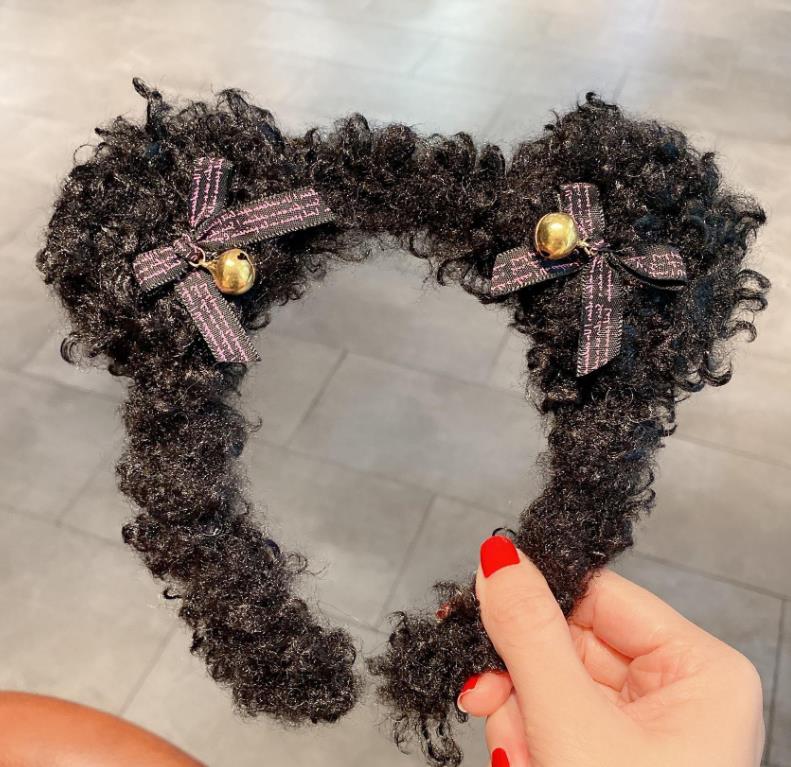 Bear Ear Bell Bowknot Fur Headband Hair Stick Accessories Cute Curly Plush Hairband Soft Fashion Hoop for Party Gift