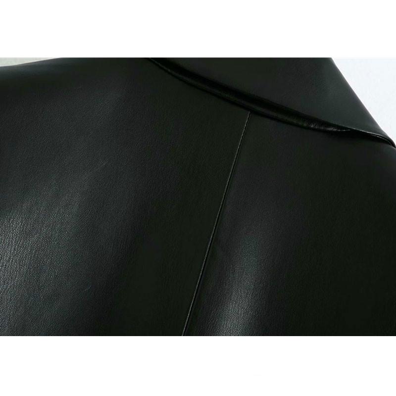 Women 2021 Fashion Double Breasted Faux Leather Blazers Coat Vintage Long Sleeve Back Vents Female Outerwear Chic Tops