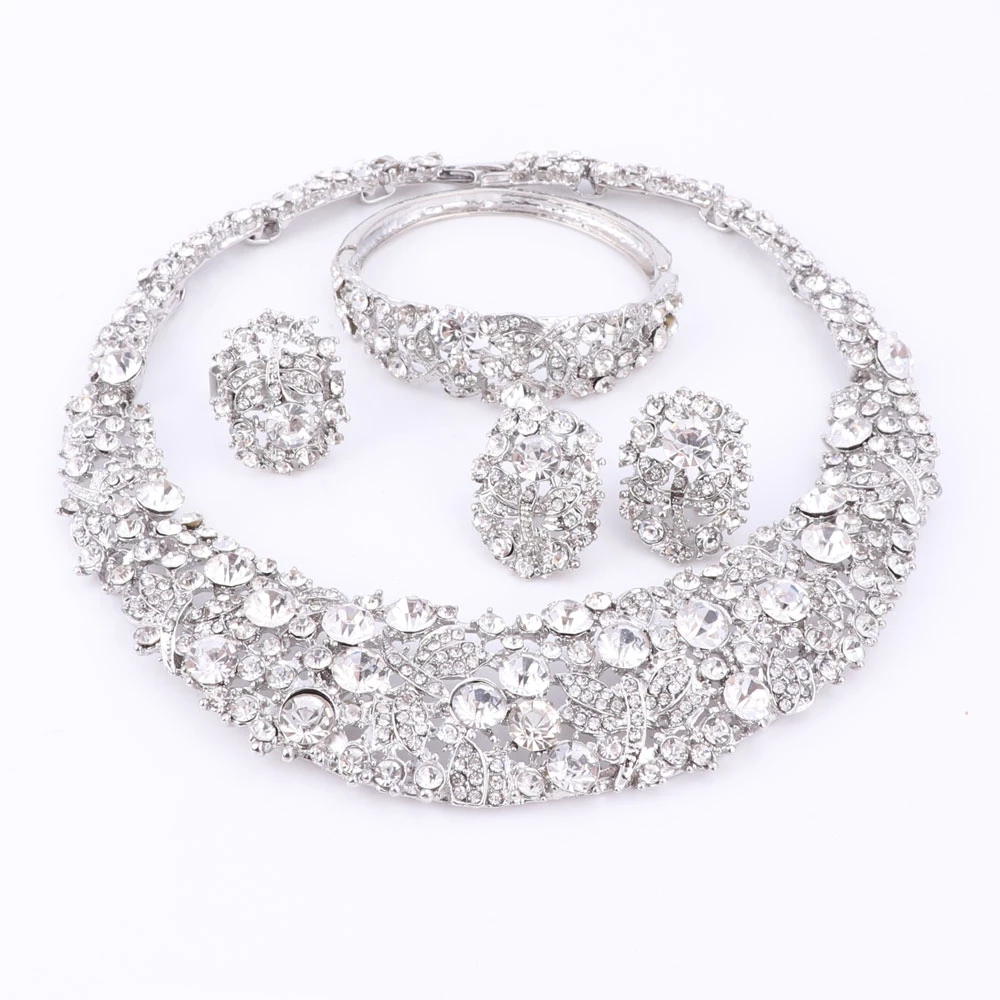 Women Gold Plated Boho Crystal Jewelry Set With Necklace Earrings Bracelet Ring Direct Selling Statement For Party Wedding Jewellry Sets