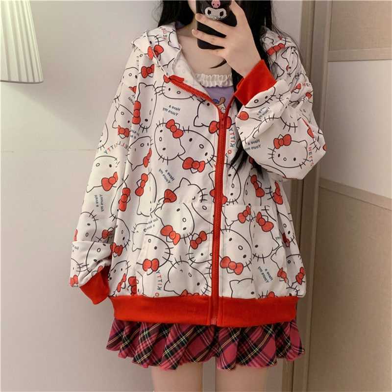 Cute Cartoon Sweatshirt Female Harajuku Streetwear Funny Zipper Hoodies Women Anime Teens Pullover Oversized Tops Vintage Hoodie 210927