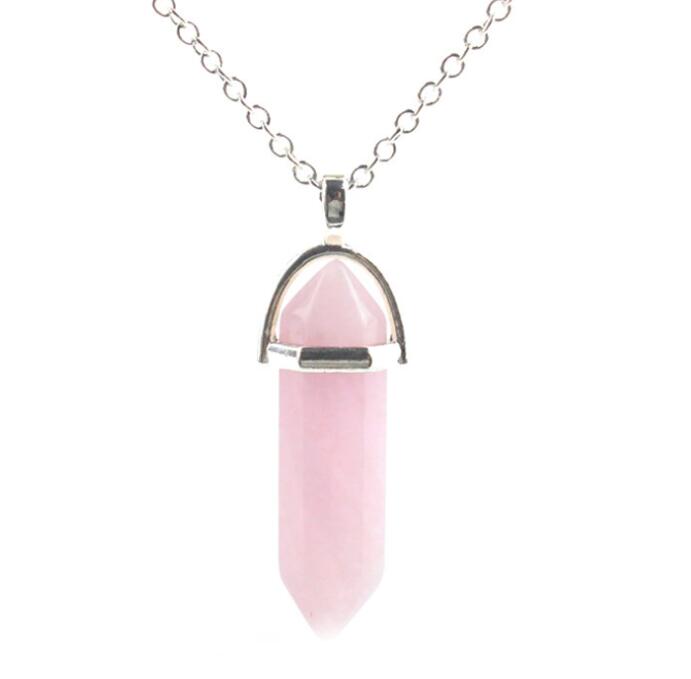 Pendant Necklace Crystals Amethyst Rose Quartz Bead Chakra Healing Point Women Men Natural Stone Pendants Leather Necklaces GC418