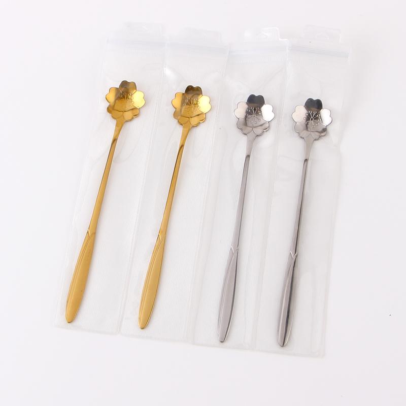Spoons Tea Coffee Mixing Spoon Gold Long Handle Dessert Stainless Steel Vintage Teaspoons Drink Tableware Flowers Design 1PCS4797275