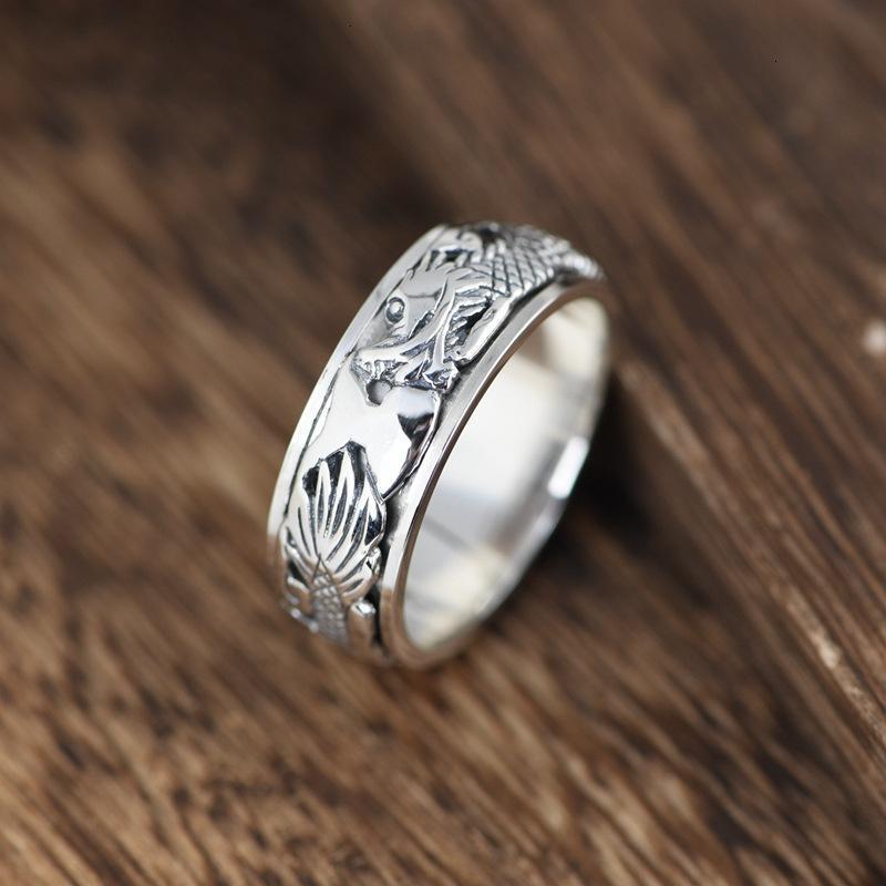 

Fnj 925 Silver Dragon Head Ring New Fashion Real S925 Sterling Thai Silver Rings for Women Men Jewelry Usa Size 7-11.5