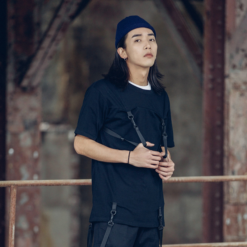 HEYGUYS HOT pure color t shirts men with belt hip hop street wear cool T-shirts man cotton high quality oversize fashion 210225