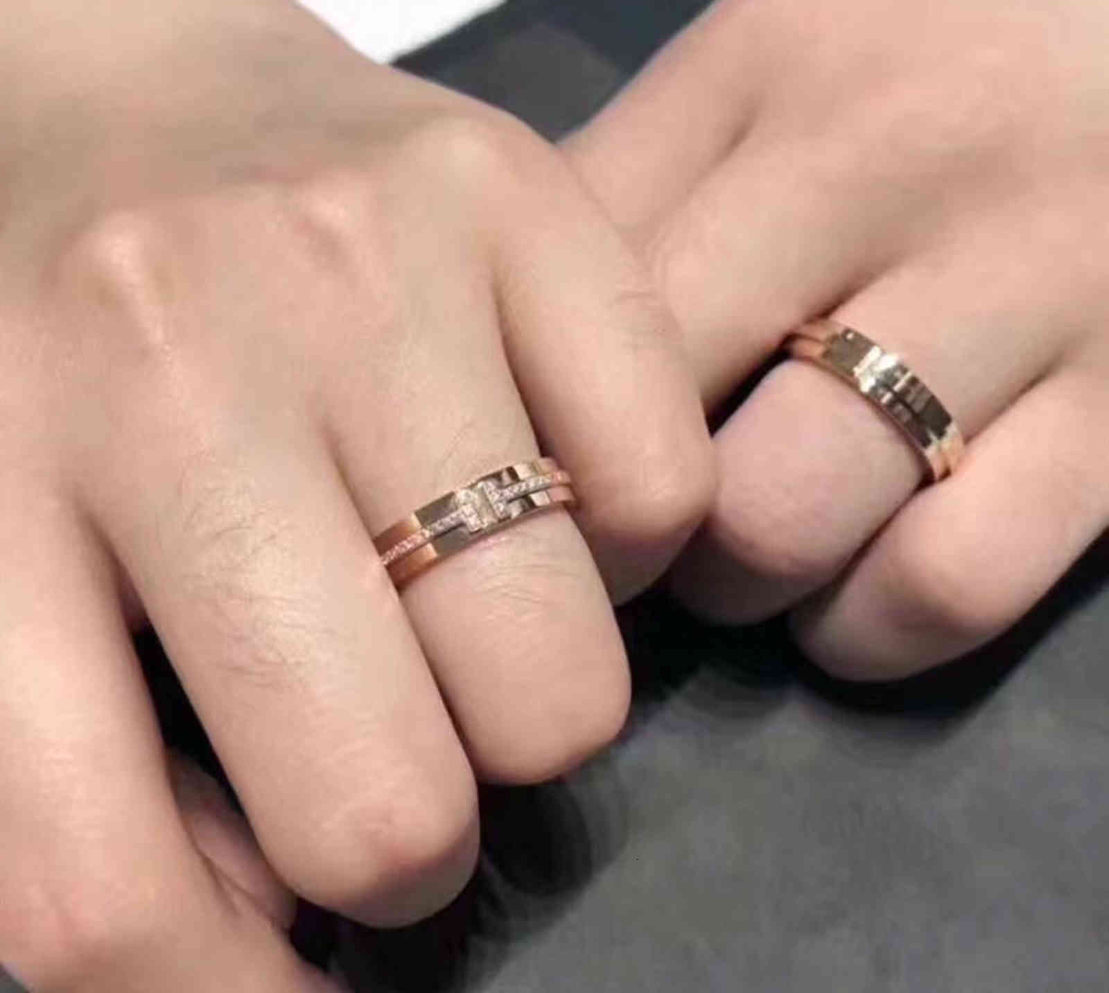 t Family Double Ring 925 Serling Silver Wide Version Narrow Full Diamond Free Pair Rose Gold
