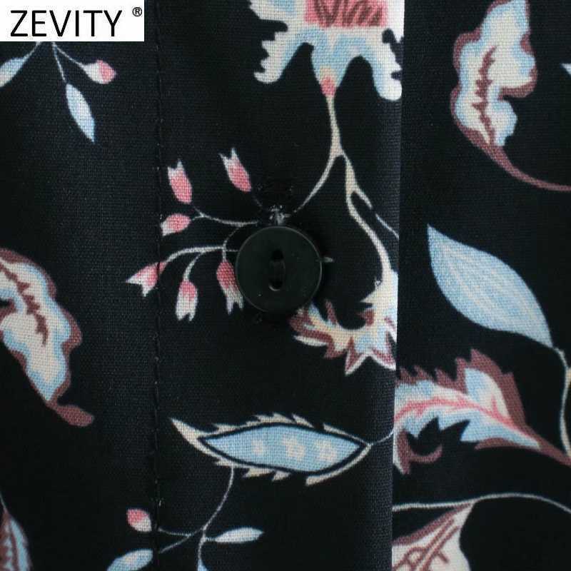 Zevity Women Elegant Stand Collar Floral Print Bow Sashes Shirt Dress Femme Long Sleeve Breasted Casual Vestido Cloth DS4699 210603