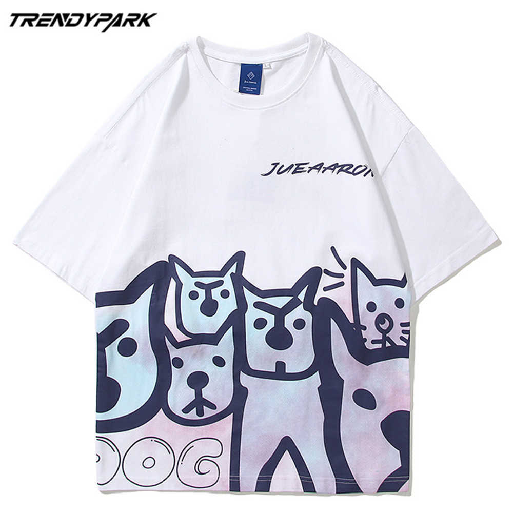 Men's T-shirt Summer Short Sleeve Funny Reflection Dogs Printed Oversized Cotton Casual Harajuku Streetwear Top Tshirts 210601
