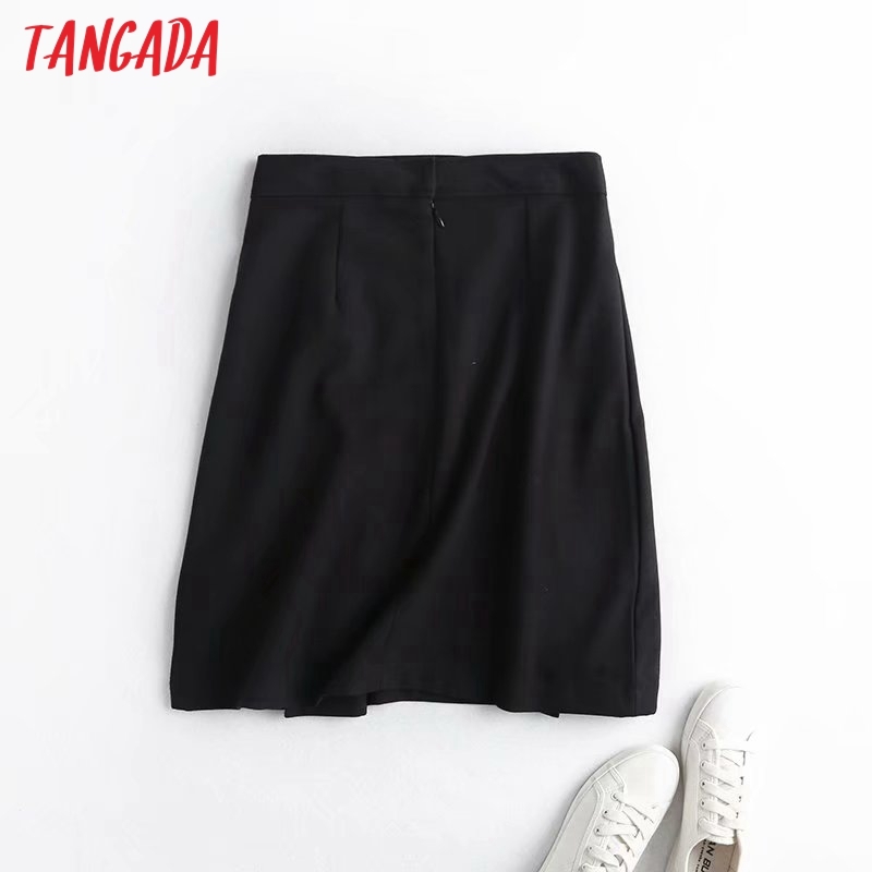 Tangada autumn winter women chain decorate black skirts faldas mujer zipper female mini skirt 4C78 210306