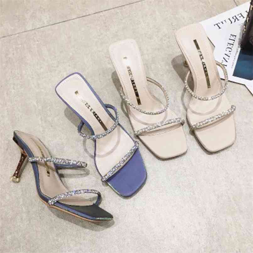 Summer Woman's High Heel Slippers Open Toe Outdoor Sandals Rhinestones Fashion Sexy Solid Color Plus Size 210607, Blue
Summer Woman's High Heel Slippers Open Toe Outdoor Sandals Rhinestones Fashion Sexy Solid Color Plus Size 210607, Blue