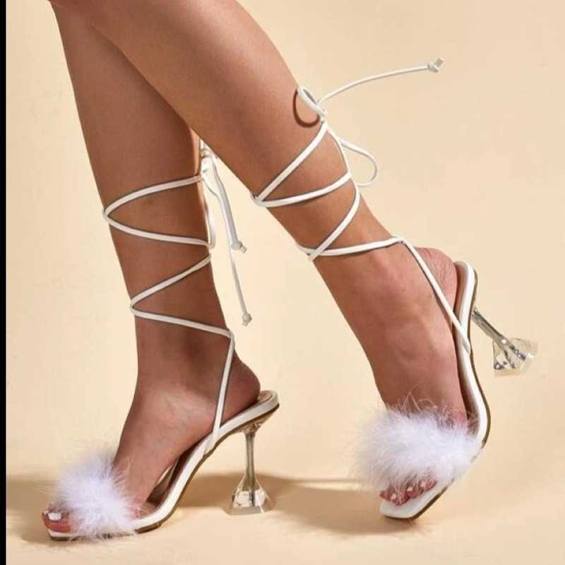 Summer Style Square Toe Stiletto Ladies Cross Strap Sandals for Ladies Temperament Fashion High Heels for Ladies 210611
