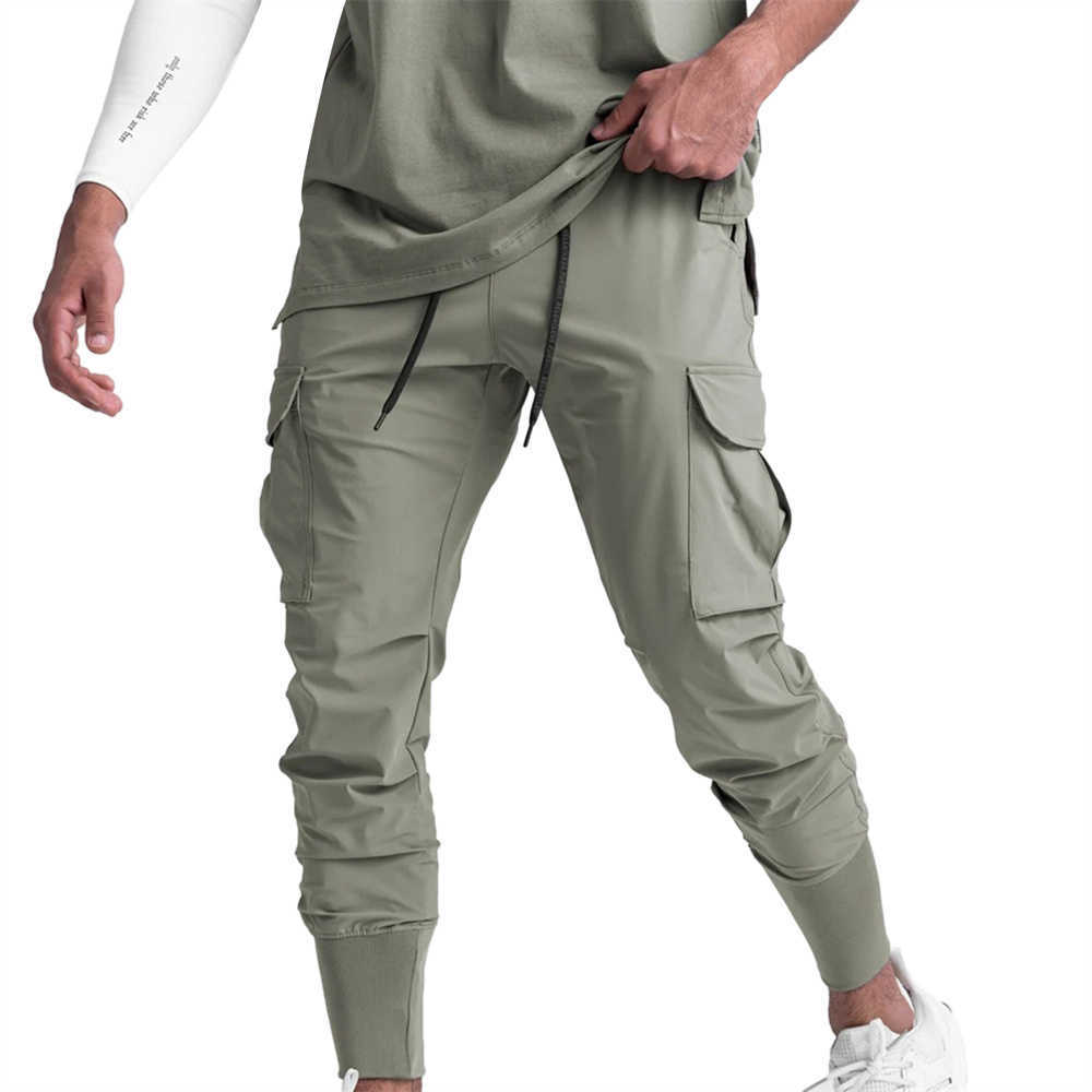 Douhoow Summer Sports Pants Men's Fitness Trousers Quick-drying Stretch Running Training Pants Male Solid Color High Waist Pants Y0811