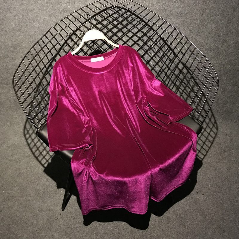 Summer New Oversize Women T Shirt Fashion Solid Velvet O Neck T Shirts Female O Neck Streetwear Tee Tops 210306