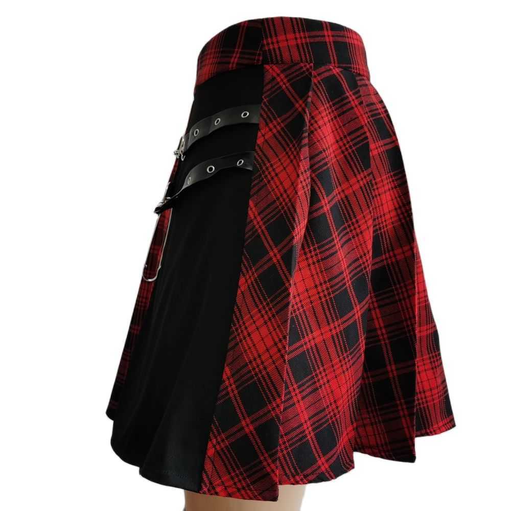 YBYR Harajuku Pleated Skirt Women's Gothic Irregular A-line High Waist Plaid s Punk Sexy Clubwear Loose Mini XS-4XL 210619