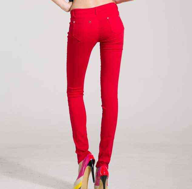 Pants Women Elastic Pencil Jeans Pants Candy Colored Mid Waist Zipper Slim Fit Skinny Full Length Female Trouser Pants For Woman 211112