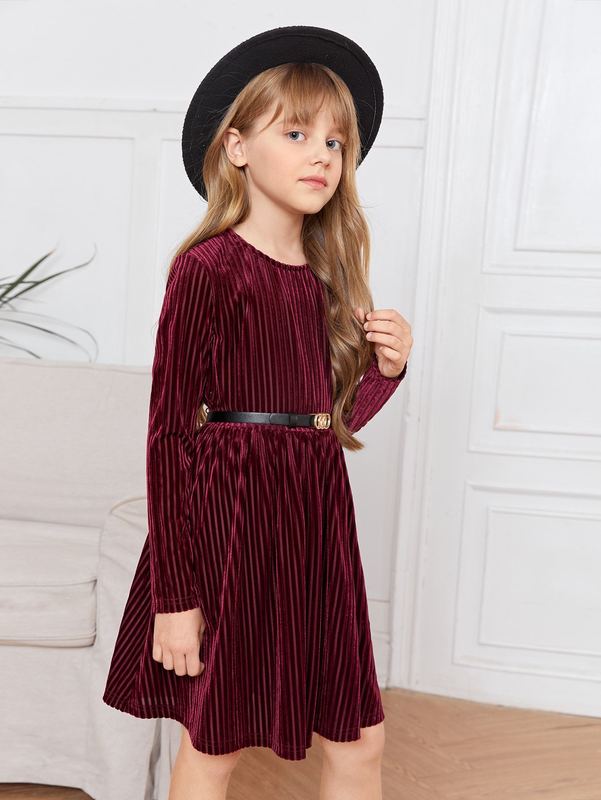 Girls Flare Hem Velvet Dress SHE