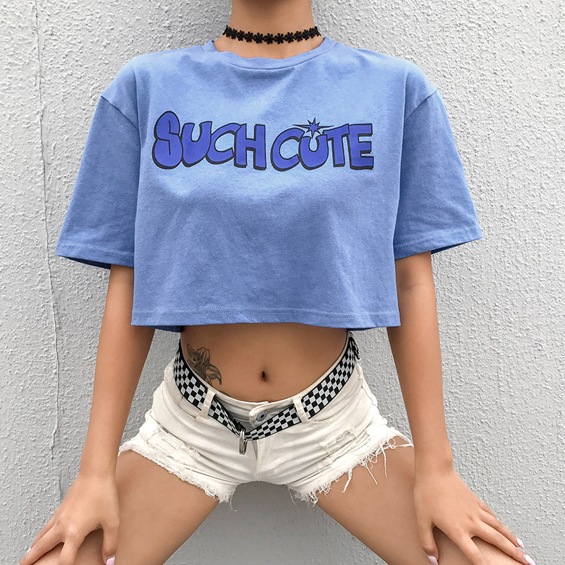 Waatfaat Summer Embroidery Letter Basic Crop T Shirt Loose Casual Harajuku Tshirt Women Kawaii Tee Korean Cute T-shirt Clothing T200614
