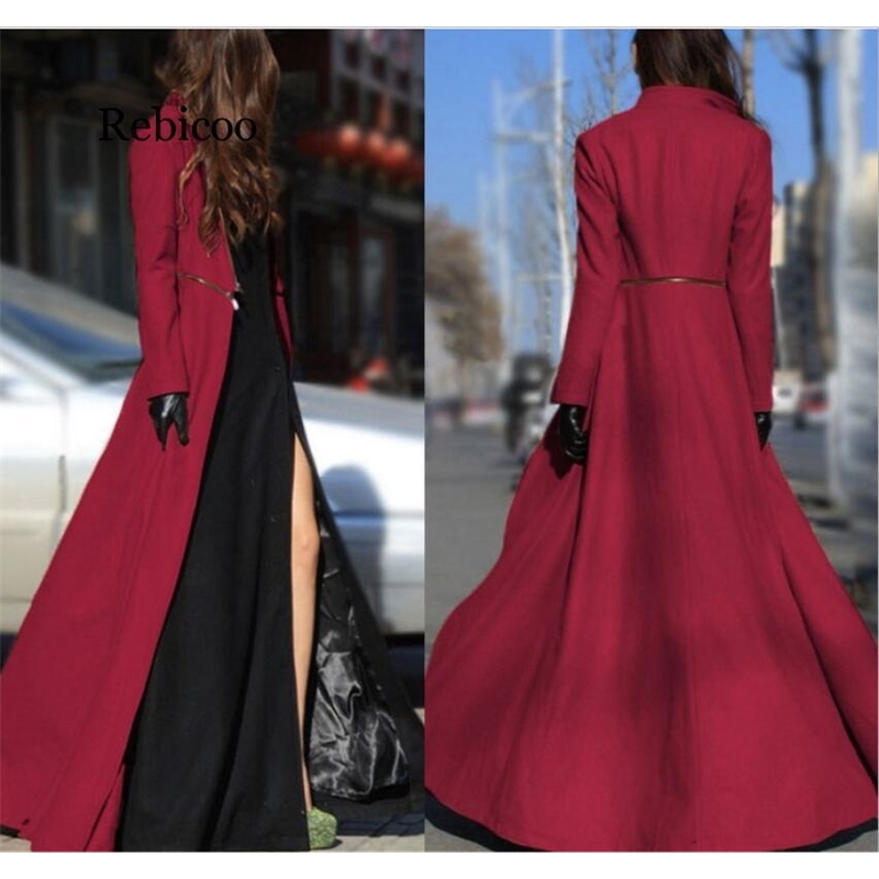 Women Wool Blends Autumn And Winter Large Size Goddess Slim Big Swing Split Ends Mopping Long Section Woolen Cloth Coat T200828
