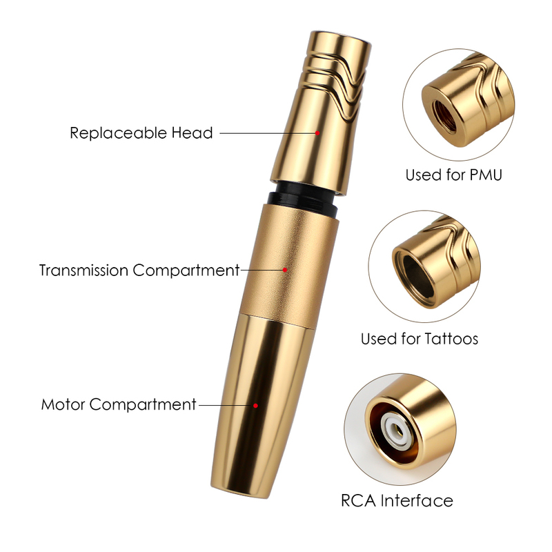 Dual Use PMU Tattoo Machine Permanent Makeup Machine RCA Golden Rotary Tattoo Pen with 2 Head Dual Type Needles Interface 220214