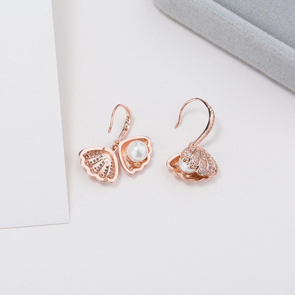 Fan Shell Pearl Dangle Earring 18K Real Gold Plated Prevent Allergy Earrings for Women Gril Gift Freshwater Natural Pearls