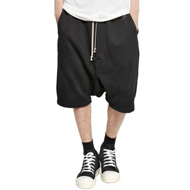 Highstreet Summer Mens Drop Crotch Shorts Baggy Loose Drawstring Hip Hop Black Urban Clothes Joggers Harem Pants For Male 210629