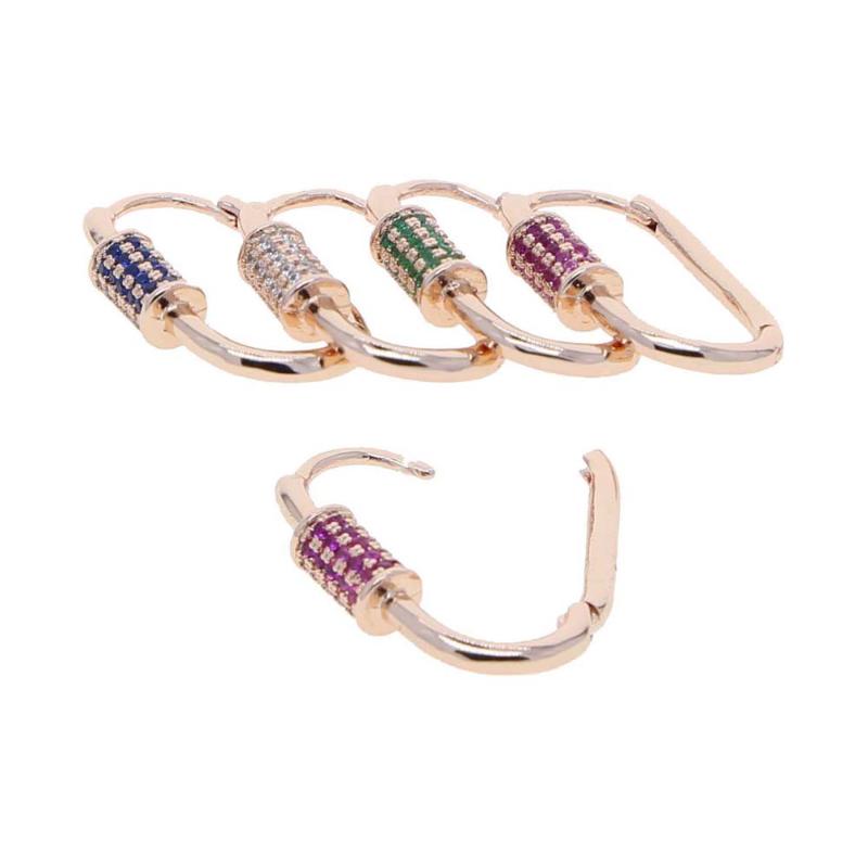 2021 High Quality Iced Out Colorful Bling White Green Red Blue Geometric CZ Rectangle Paper Clip Hoop Huggie Earring For Women