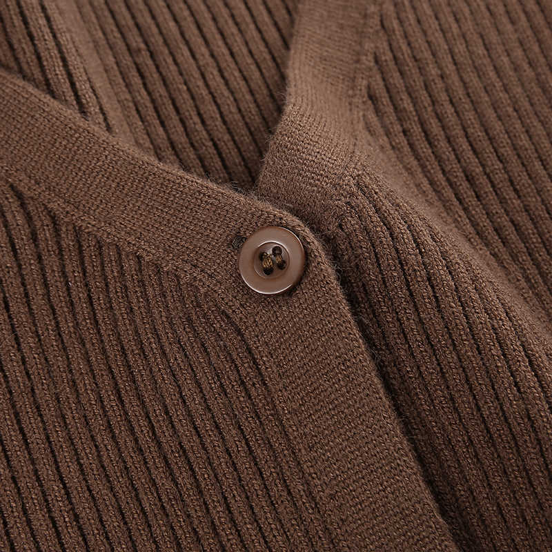 Rockmore Sweater Knitwear Women Autumn Long Sleeve V Neck Knitted Cardigans Harajuku Korean Brown Crop Tops Solid Outwear 211007