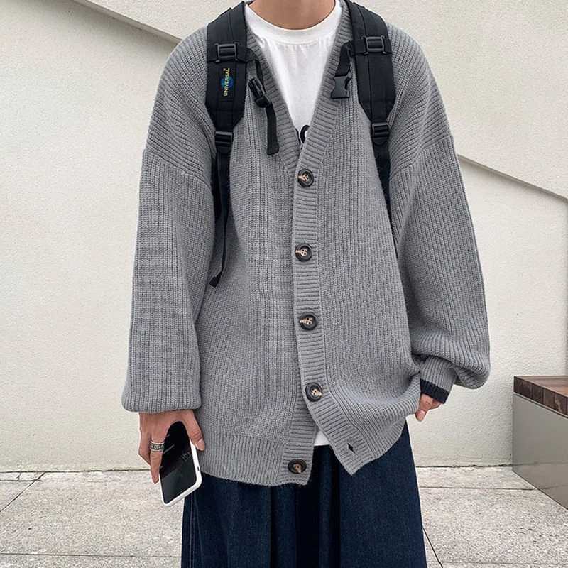 Men Cardigan Autumn Male Outwear Tops Sweaters Knit Solid Loose Casual Preppy Style Korean Fashion Knitwear Coat Pull Homme 211018