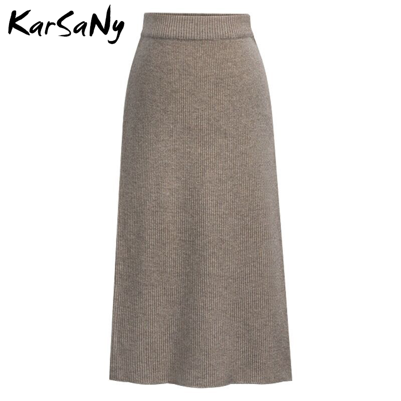 KarSaNy Autumn Winter Knit Pencil Skirt Women Plus Size High Waist Skirts Womens Knited Split Midi Skirt For Women Autumn 6XL 210306