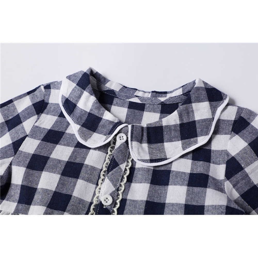 Mudkingdom Girls Long Sleeve Dress Plaid Lapel Button Sweet Princess Spring Autumn Little Clothing 210615
