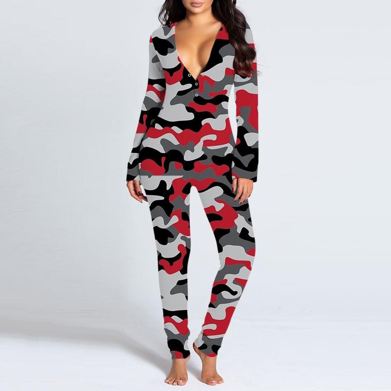 Women's Jumpsuits & Rompers Button-down Print Functional Buttoned Flap Adults Jumpsuit High Quality Home Sleepwear Onesie