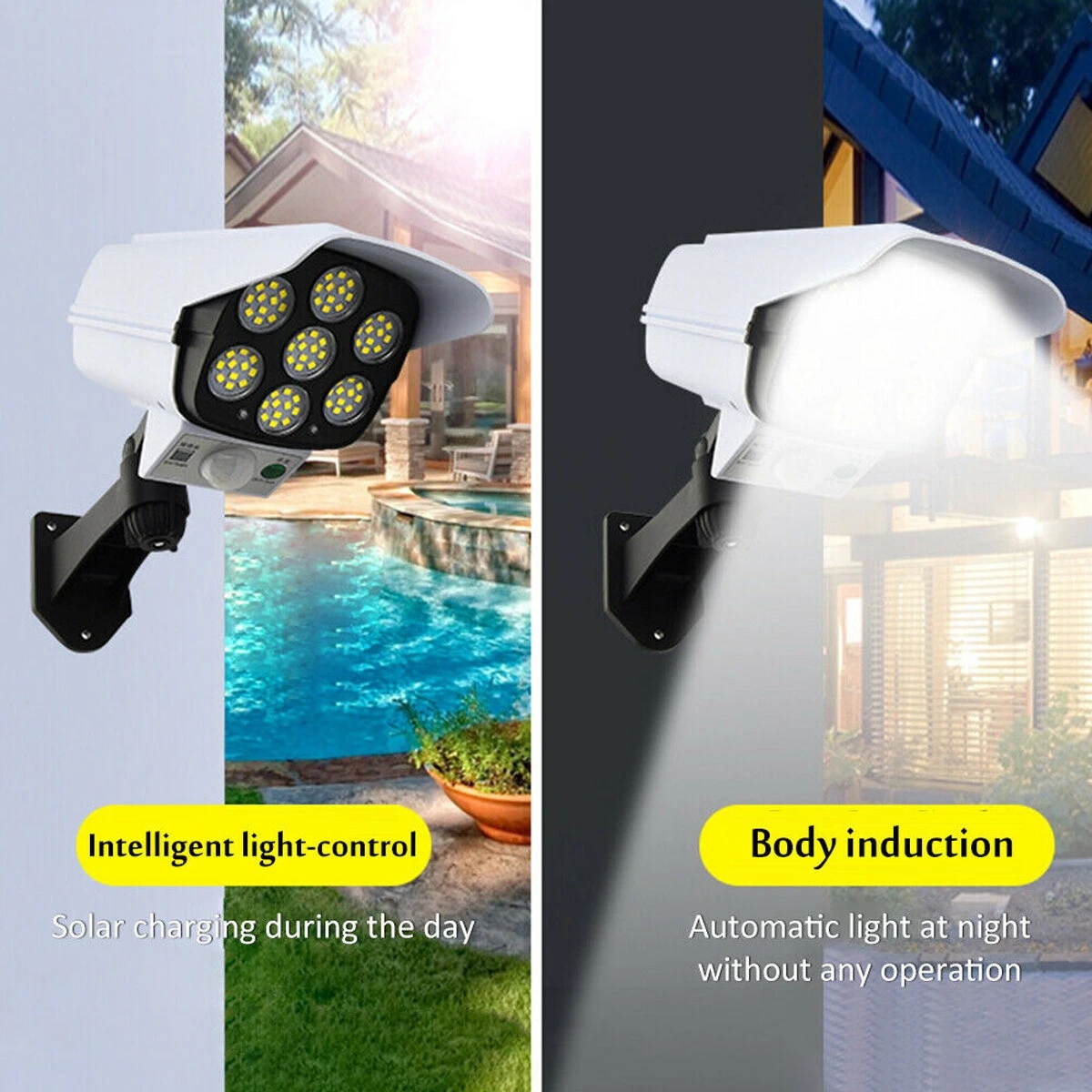 77LED Solar Powered Sensor Light Motion Sensor Outdoor Security Lamp Emulation Camera Waterproof IP65 - With Remote