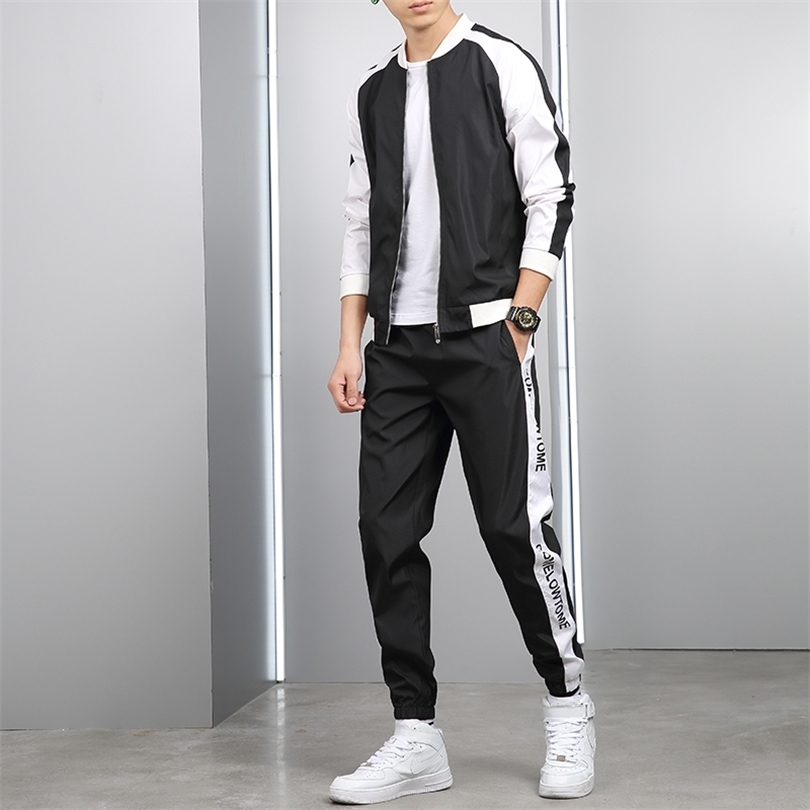 Spring Men Casual Sets Zipper Patchwork Tracksuits Mens Hip Hop Streetwear Sporting Suit Male JacketPants Loose Sets 201210