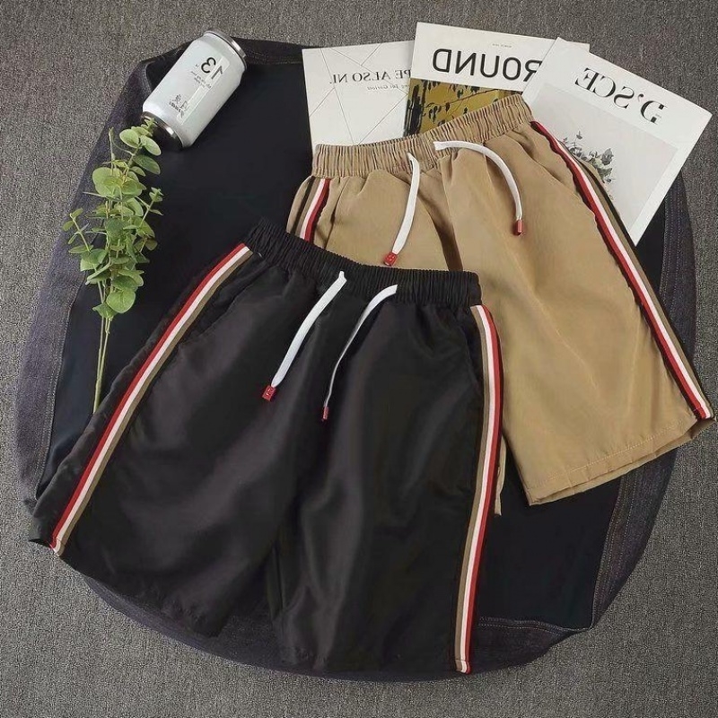 New Men Shorts Casual Solid Color Stripe Side Summer Male Loose Beach Shorts Elastic Waist Quickdrying Jogger Short Pants T200718