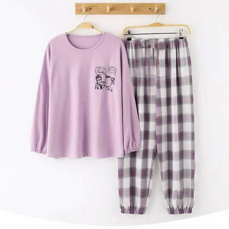 Women Cotton Pajamas Set Cute Cartoon Homewear Home Clothes Lounge Wear Autumn Long Sleeve Female Sleepwear 210924