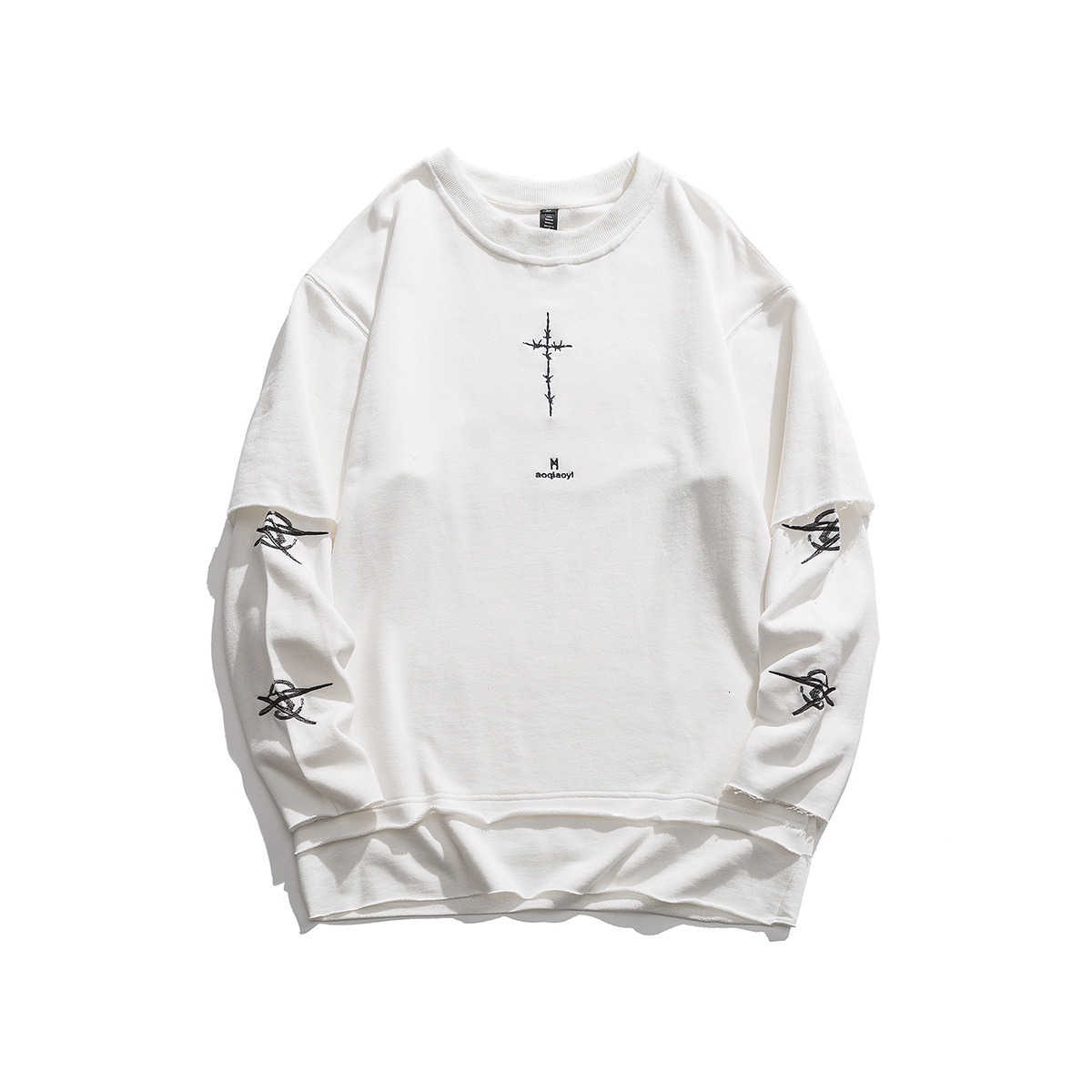 t shirt ruiienrs x mqy & 2021 ss spring fashion cross fake two piece sweater 21205, White;black
t shirt ruiienrs x mqy & 2021 ss spring fashion cross fake two piece sweater 21205, White;black