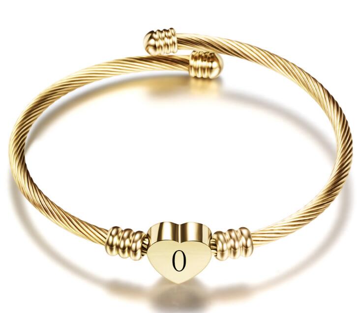 Gold Color Stainless Steel Heart Bracelet Bangle With Letter Fashion Initial Alphabet Charms Bracelets For Women GC601