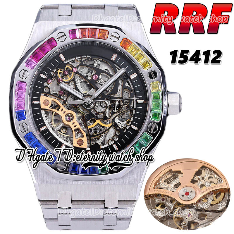 2022 RRF 41MM 15412 Automatic Mechanical Mens Watch Rainbow T Diamond Bezel Skeleton Black Dial Double Balance 316L Stainless Steel Bracelet Sport eternity Watches, Watch waterproof production cost
2022 RRF 41MM 15412 Automatic Mechanical Mens Watch Rainbow T Diamond Bezel Skeleton Black Dial Double Balance 316L Stainless Steel Bracelet Sport eternity Watches, Watch waterproof production cost